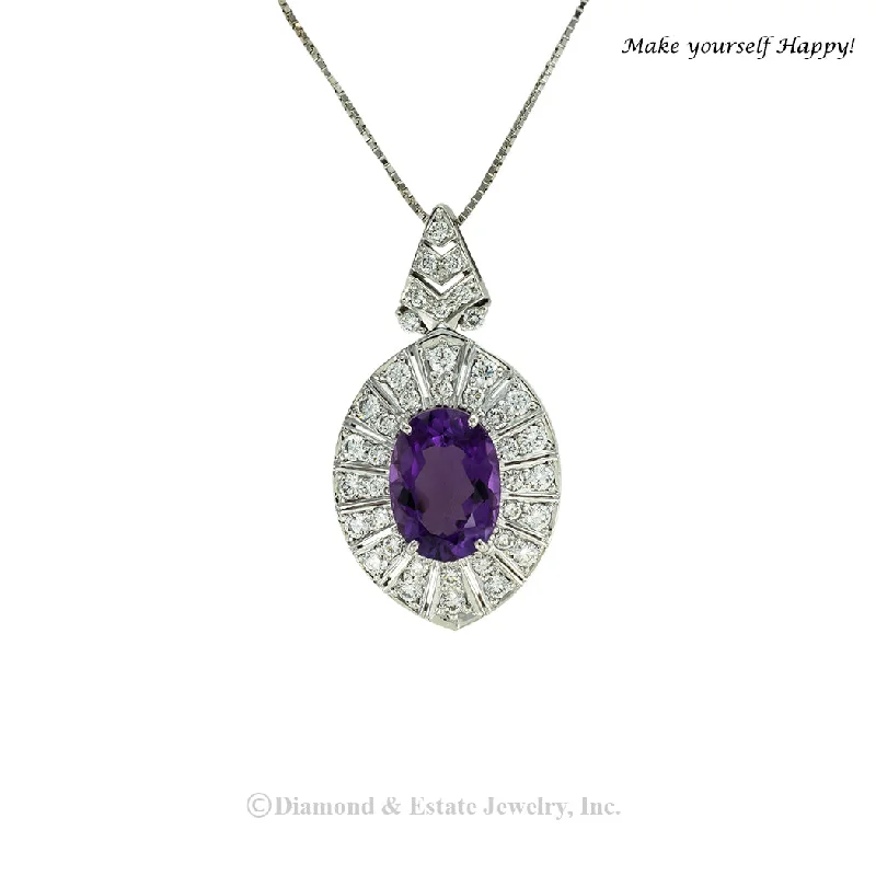 heart-shaped necklaces for women -Amethyst Diamond White Gold Pendant Necklace