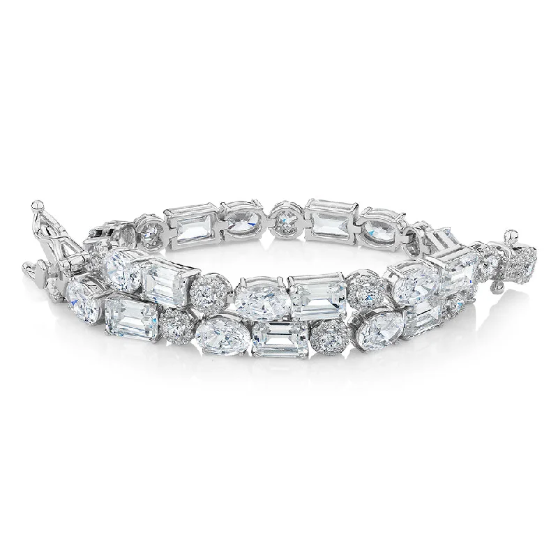 beaded bracelets for women -Emerald Cut, Oval and Round Brilliant tennis bracelet with 21.98 carats* of diamond simulants in sterling silver