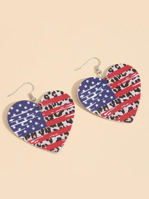 women’s trendy drop earrings -Leopard Print & American Flag Leather Style Earrings