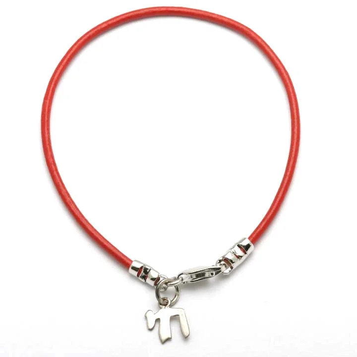 custom bracelets for women -Sterling Silver Chai Red Leather Bracelet Judaica