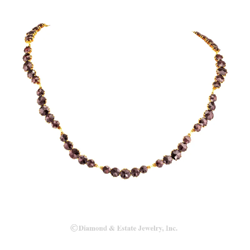 hand-crafted gold necklaces for women -Garnet Yellow Gold Necklace