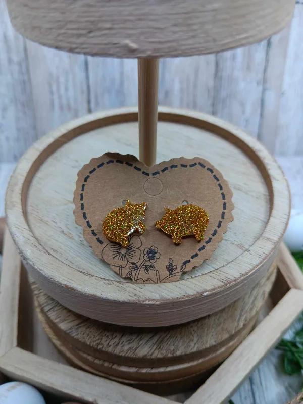 minimalistic earrings for women -Gold Glitter Pig Earrings