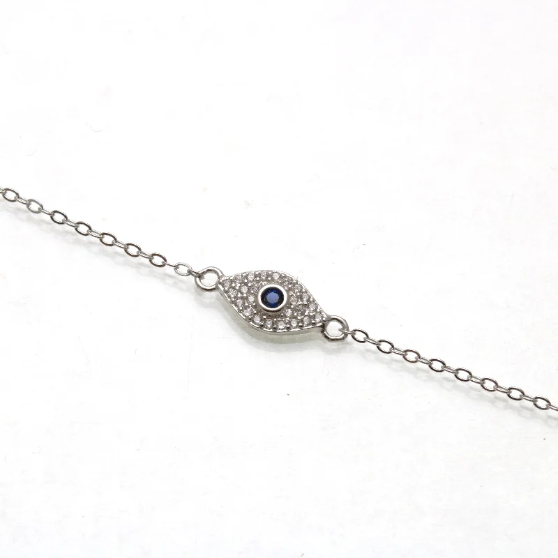 luxurious bangles for women -Evil Eye Sterling Silver CZ bracelet blue white