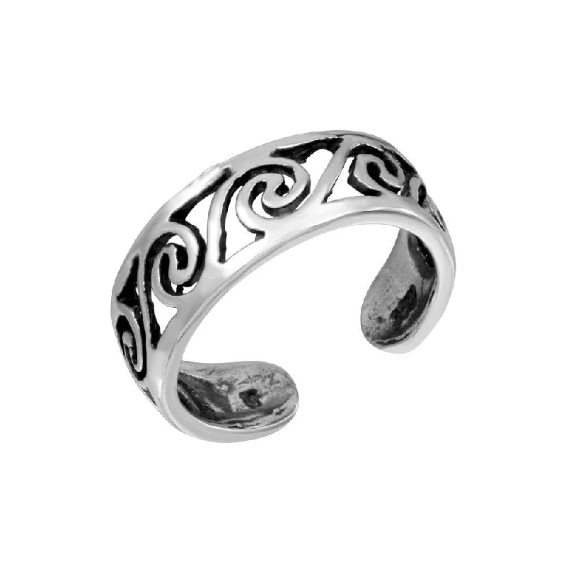 trendy rings for women -Silver Open Wave Adjustable Toe Ring - TR294-A