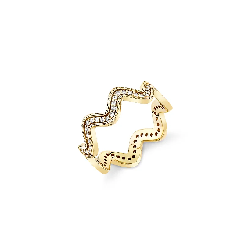 designer rings for women -Gold & Diamond Wavy Ring