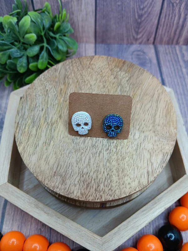 women’s bridal hoop earrings -White & Blue Skeleton Earrings