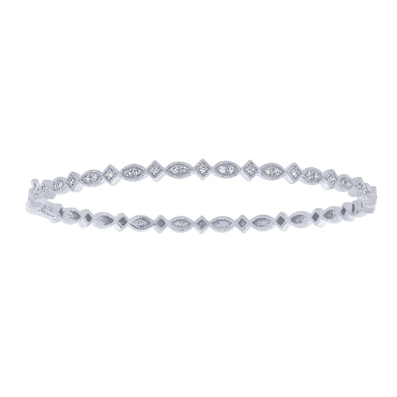 gemstone bracelets for women -14K White Gold 1/4Ct Patterned Diamond Bangle