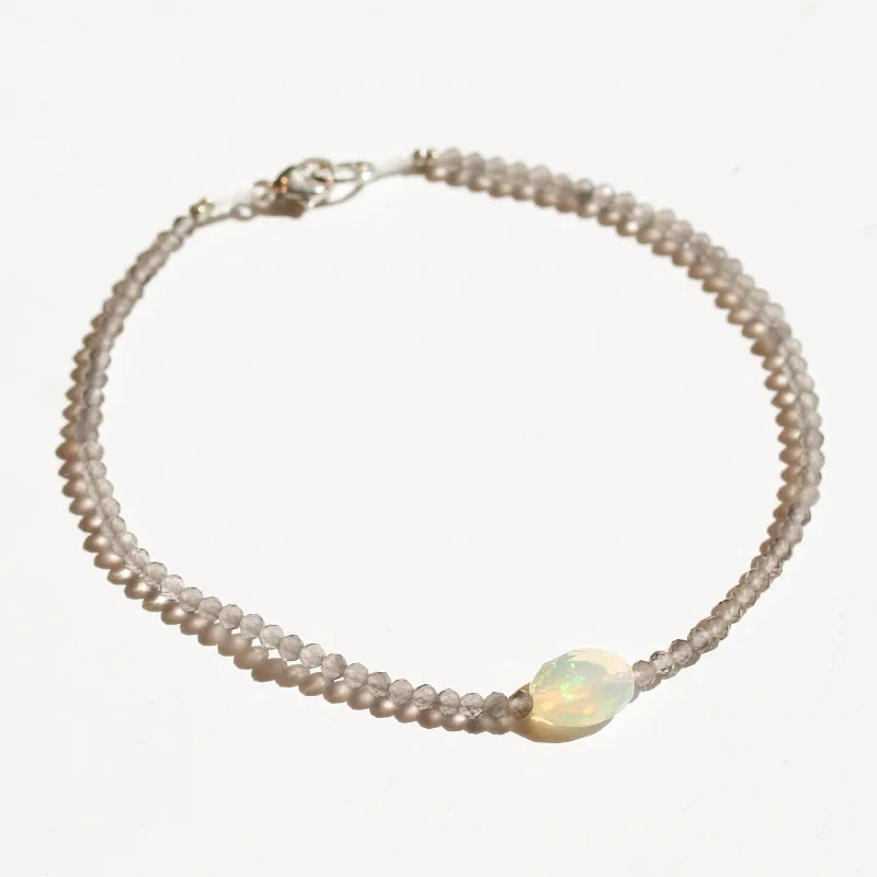 stacking bangle sets for women -Grey Moonstone + Opal Bracelet No.9