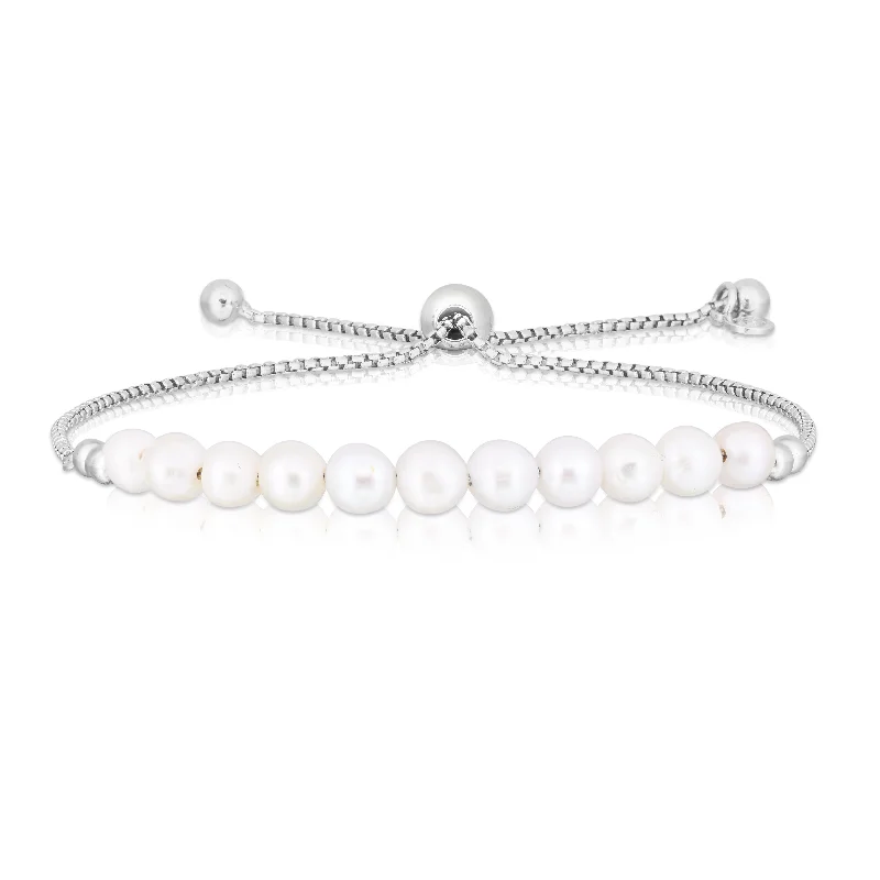 silver bangles for women -Sterling Silver Pearl Friendship Bracelet