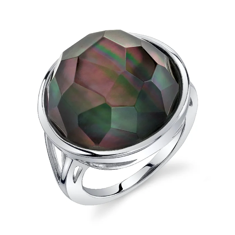 statement gemstone rings for women -Black Mother of Pearl Malia Ring