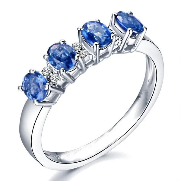 round cut engagement rings for women -Beautiful Sapphire and Moissanite Diamond Engagement Ring on White Gold