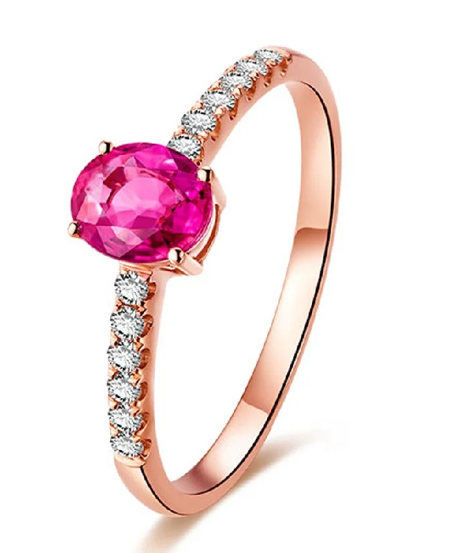 wedding ring sets for women -Classic 1 Carat Ruby and Moissanite Diamond Engagement Ring in Rose Gold