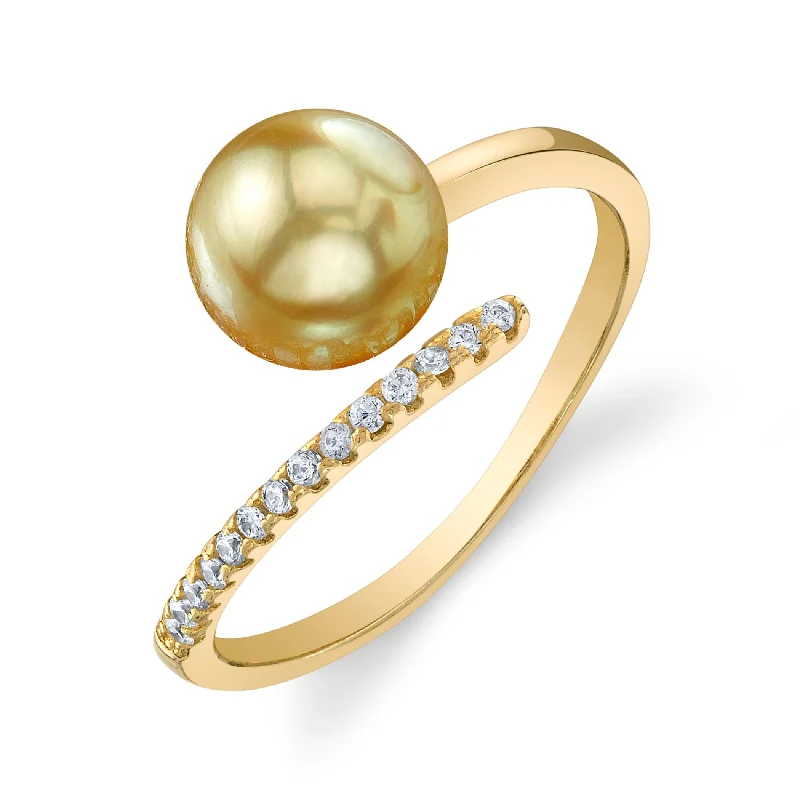 minimalistic silver rings for women -Golden South Sea Pearl & Diamond Valentina Ring