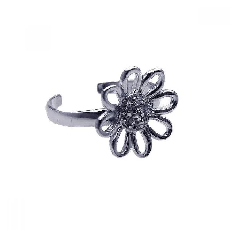 wedding anniversary rings for women -Silver 925 Rhodium Plated Clear CZ Daisy Flower Toe Ring - CZTR6