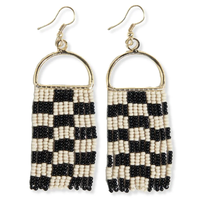 luxurious stud earrings for women -Ink and Alloy Allison Checkered Beaded Fringe Earrings