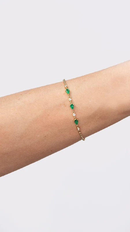 adjustable bracelets for women -Emerald Pear & Round Diamond Beaded Bracelet