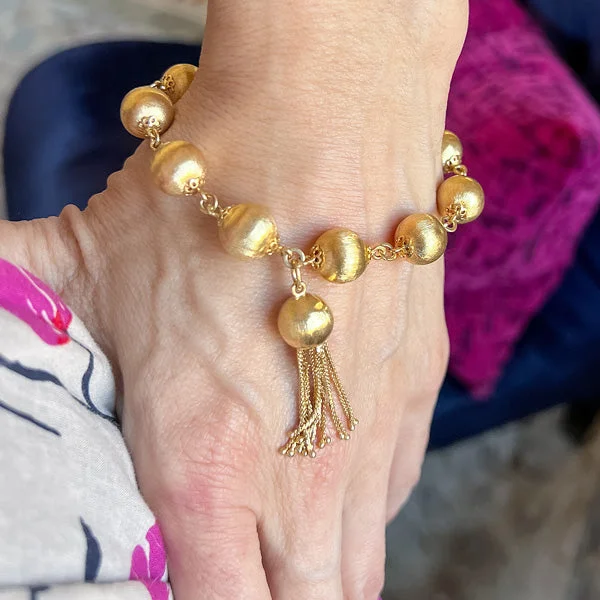 bangle sets for women -Vintage Gold Bead & Tassel Bracelet