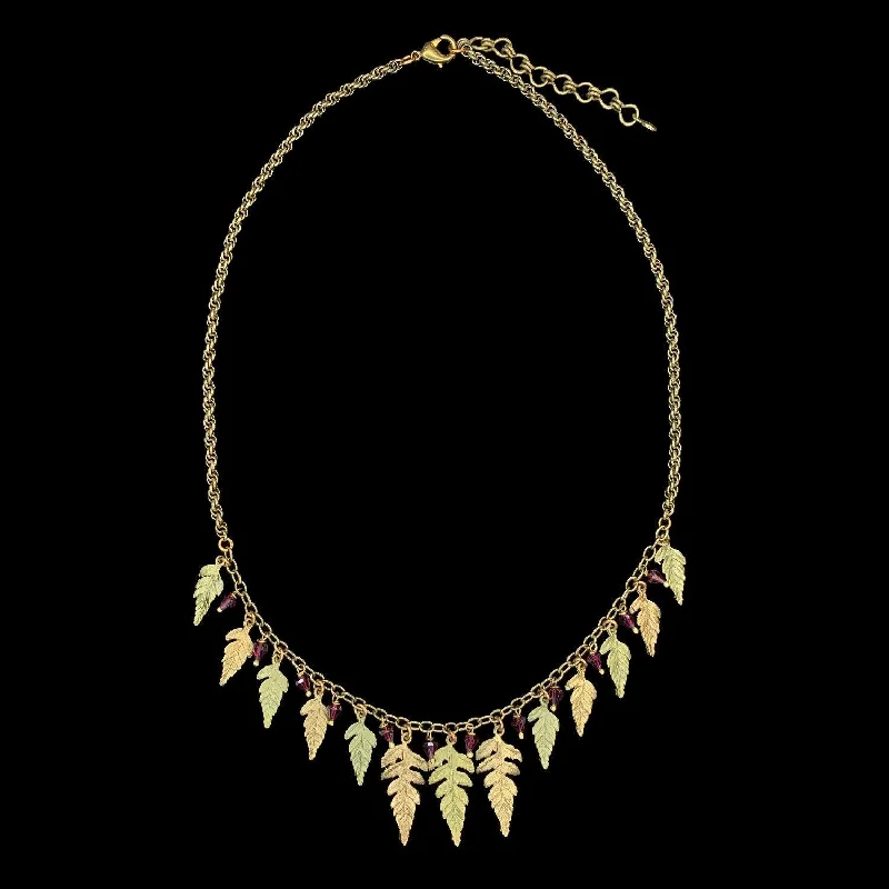 stylish chain necklaces for women -Fern Necklace - Multi Leaf with Garnets