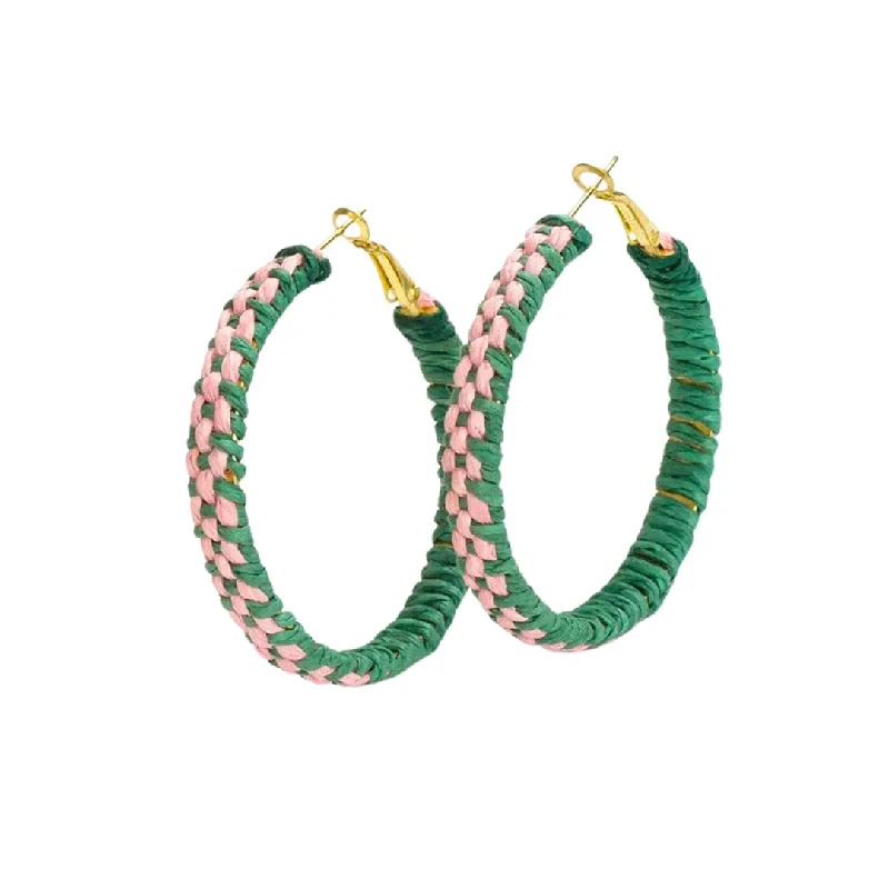 women’s luxury diamond earrings -Ink and Alloy Holly Two-Color Woven Raffia Hoops