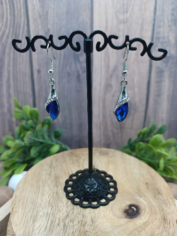 sparkling hoop earrings for women -Blue Dainty Rhinestone Drop Earrings