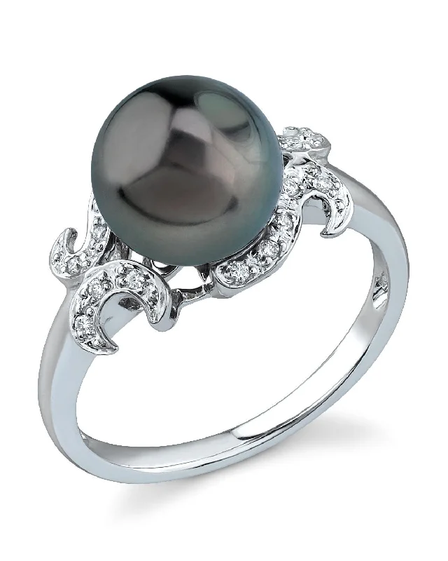 trendy engagement rings -Tahitian South Sea Pearl Crown Jewel Ring