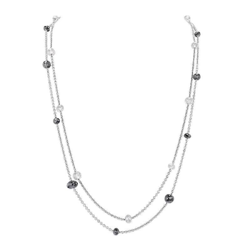 contemporary necklaces for women -Pair of White & Black Diamond Station Necklaces, 59.53 carats