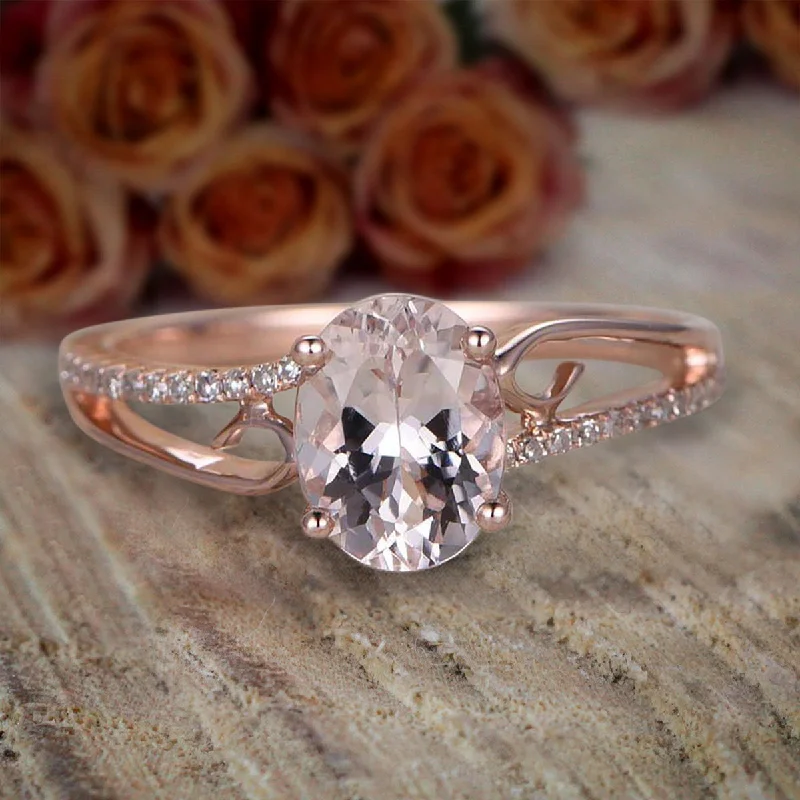 women’s engagement rings with diamonds -Limited Time Sale Antique 1.25 Carat Oval Cut Peach Pink Morganite And Diamond Moissanite Engagement Ring 10k Rose Gold