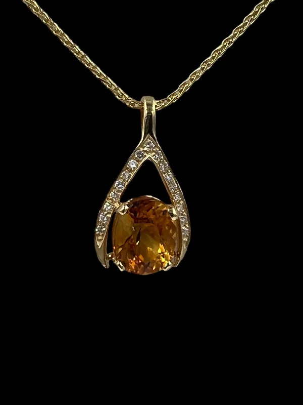 statement necklaces for women -Citrine Diamond Yellow Gold Wishbone Pendant Necklace