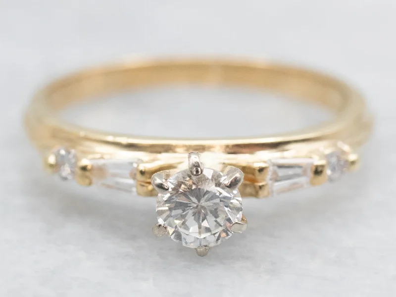 diamond cluster engagement rings -Round and Baguette Cut Diamond Engagement Ring