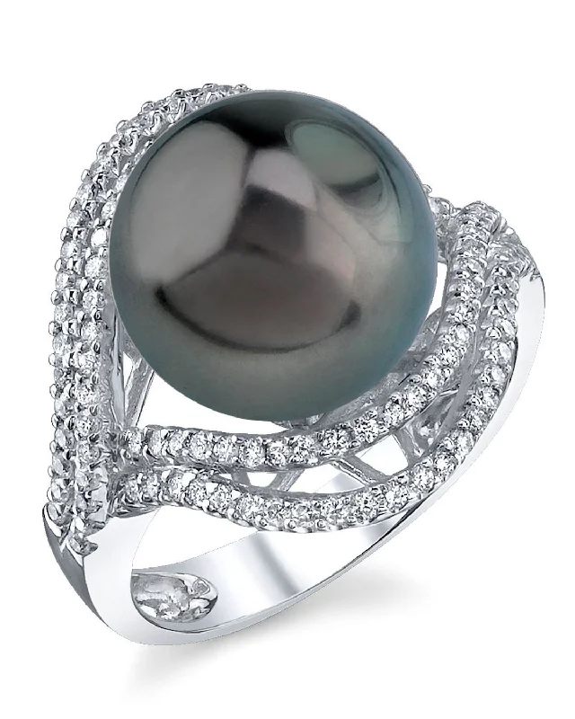 gold engagement rings for women -Tahitian South Sea Pearl & Diamond Clara Ring