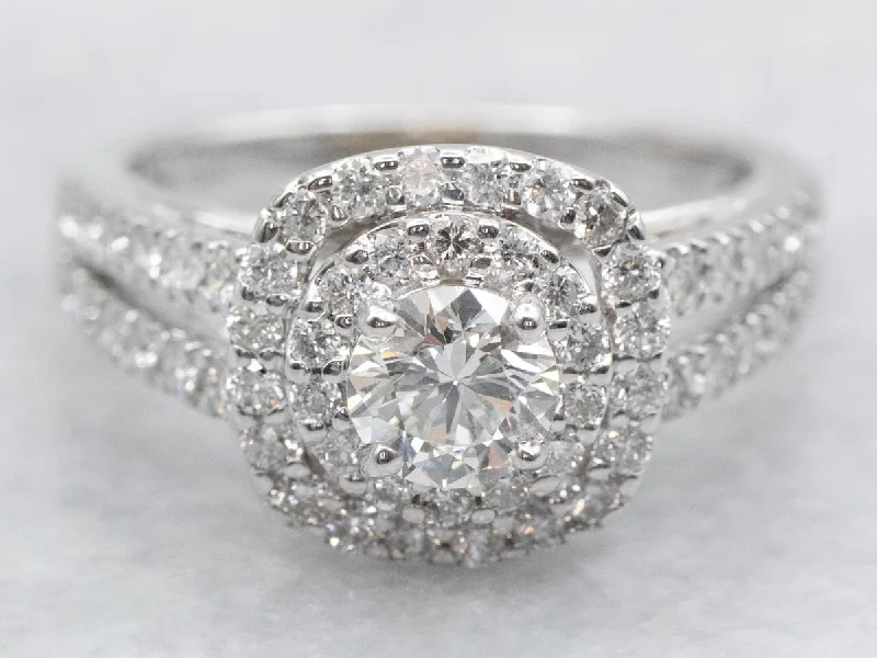 vintage style engagement rings -Modern GIA Diamond Double Halo Ring Engagement Ring