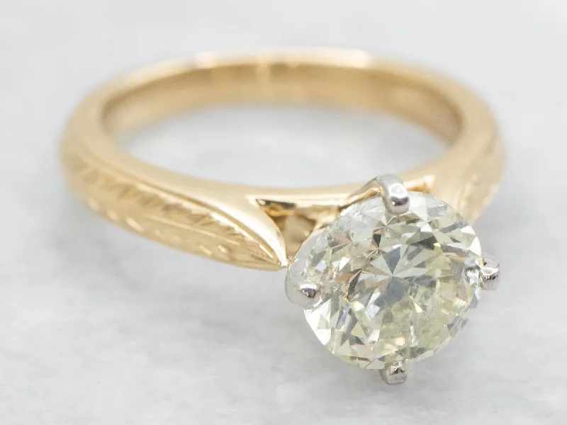 elegant engagement rings -High Profile Diamond Solitaire Engagement Ring with Etched Shoulders