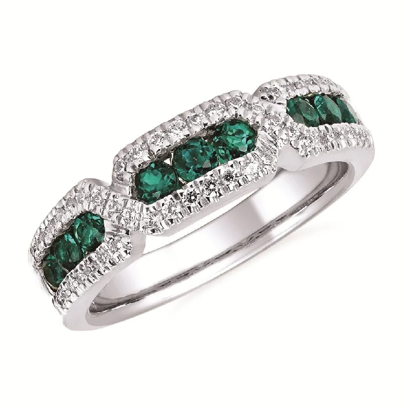 stackable rings for women -14K White Gold 0.90ctw Emerald & Diamond Band