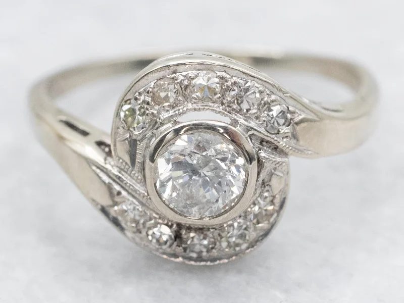 round cut engagement rings for women -1950's Brilliant Diamond Bypass Engagement Ring