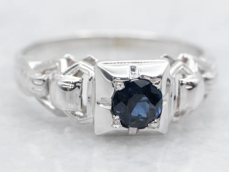 engagement rings for non-traditional brides -Retro Sapphire Solitaire Engagement Ring