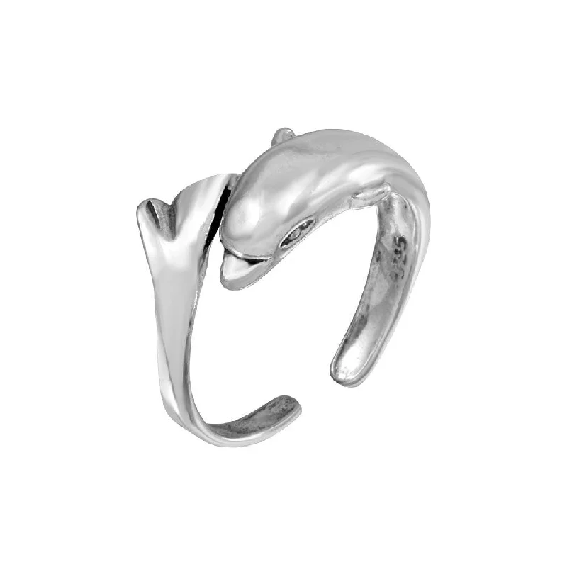 gemstone rings for women -Silver 925 Dolphin Adjustable Toe Ring - TR237-A