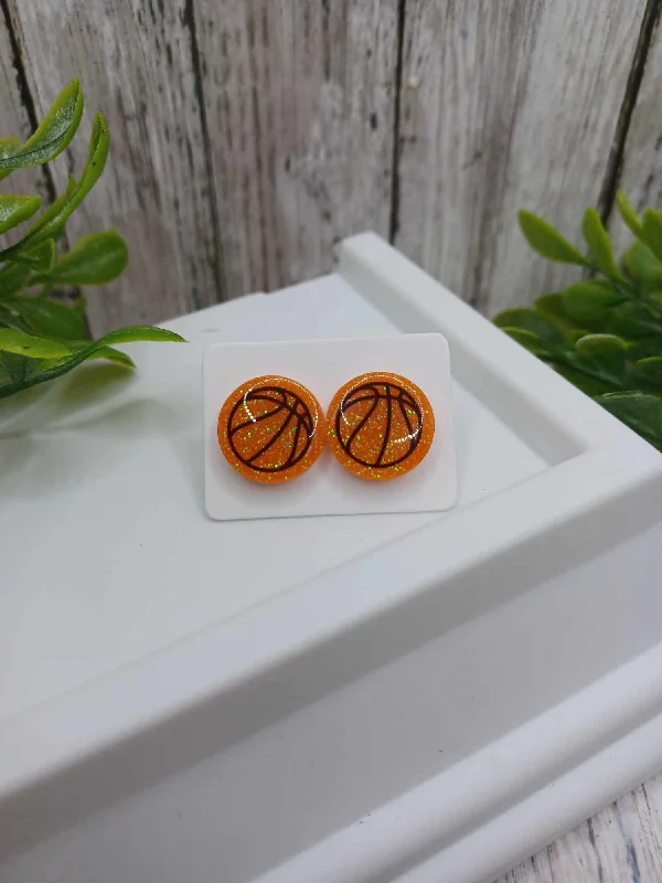 gemstone stud earrings for women -Basketball Glitter Earrings