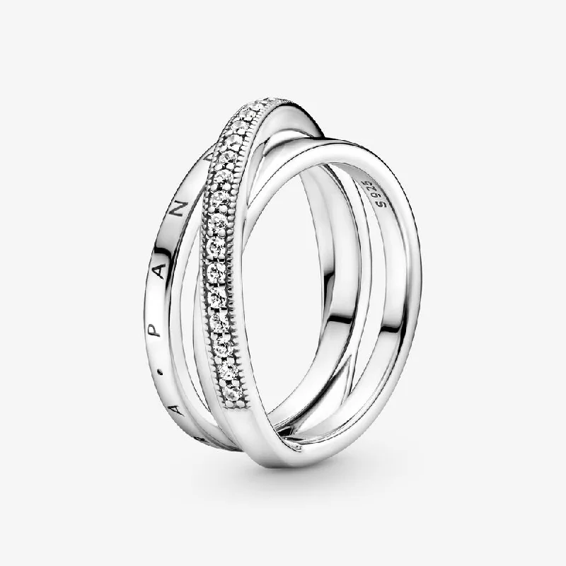 cubic zirconia rings for women -Crossover Pavé Triple Band Ring