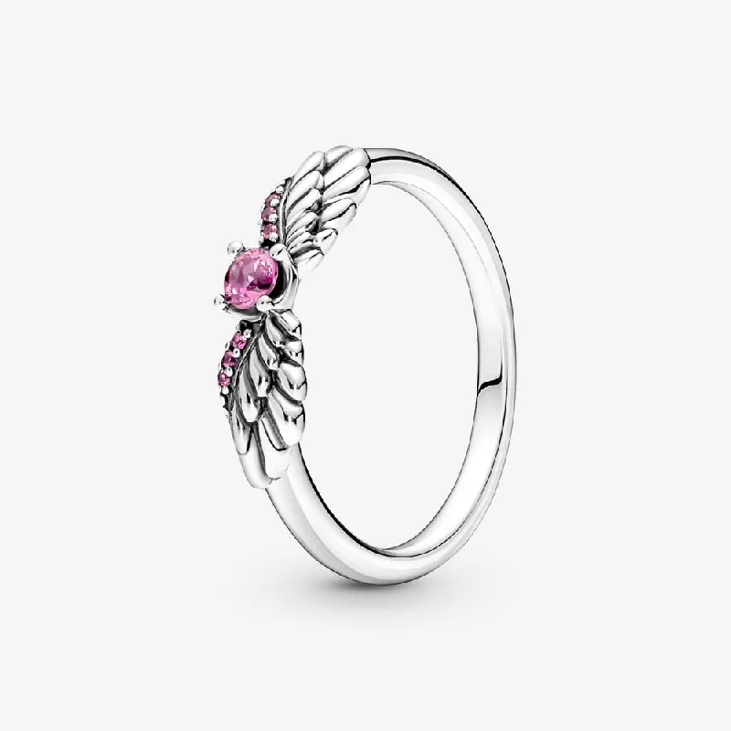 elegant diamond rings for women -Sparkling Angel Wings Ring | Pink Crystal