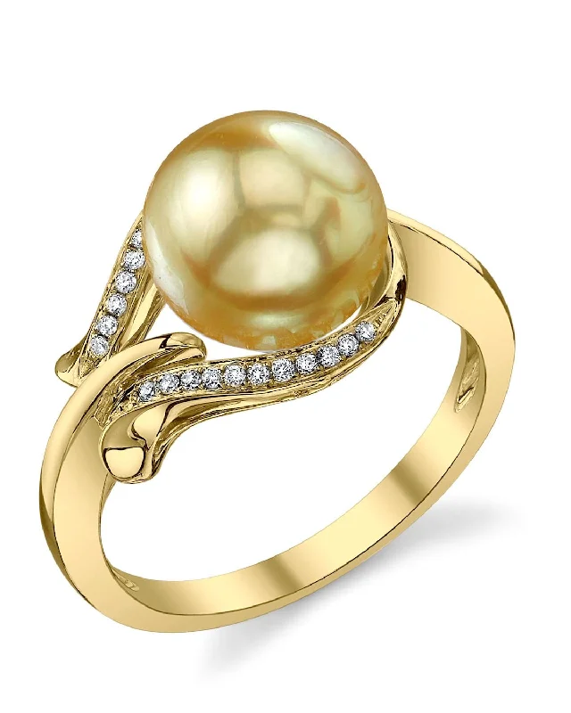 radiant cut rings for women -Golden South Sea Pearl & Diamond Spirit Ring