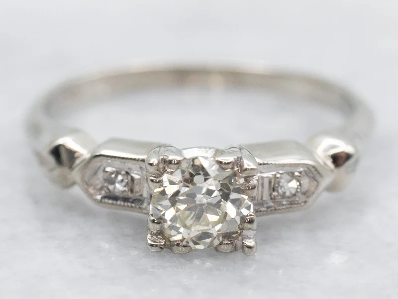 pear cut engagement rings for women -Vintage Old Mine Cut Diamond Engagement Ring