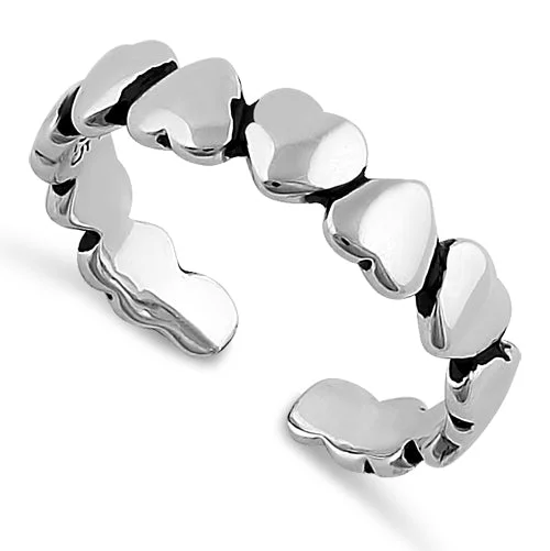 vintage-inspired rings for women -Sterling Silver Hearts Toe Ring