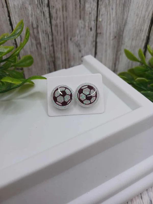 handmade earrings for women -Soccer Glitter Earrings