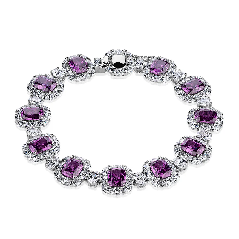 boho bangles for women -Statement bracelet with amethyst simulants and 19.11 carats* of diamond simulants in sterling silver