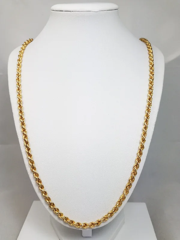 vintage gold necklaces for women -Fabulous 18k Yellow Gold Hollow Rope Chain 32" Necklace