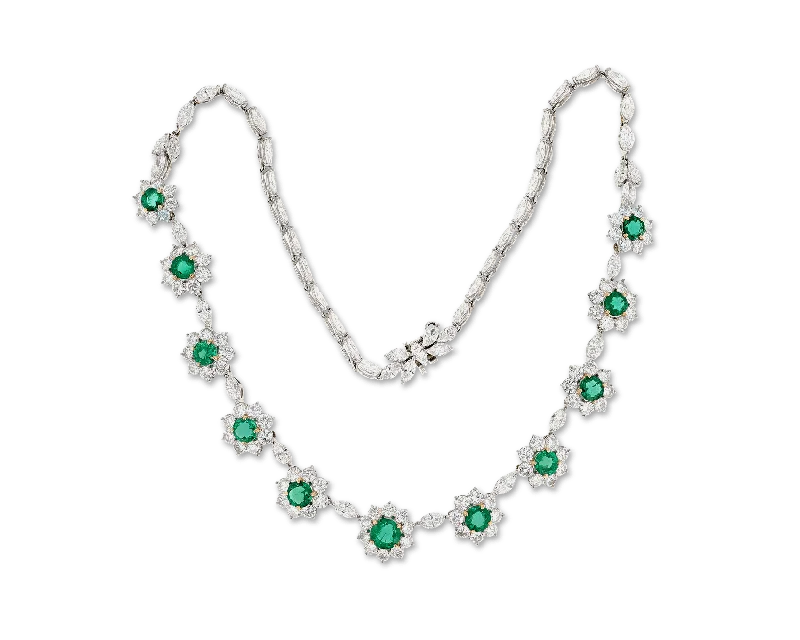 crystal necklaces for women -Emerald and Diamond Floral Necklace