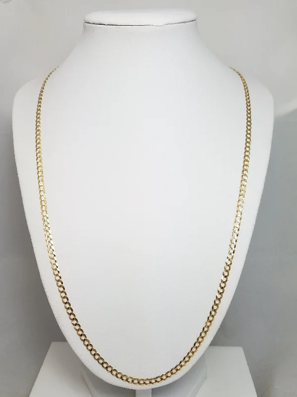 romantic necklaces for women -Classic 23.5" Solid 14k Yellow Gold Concave Curb Link Chain Necklace