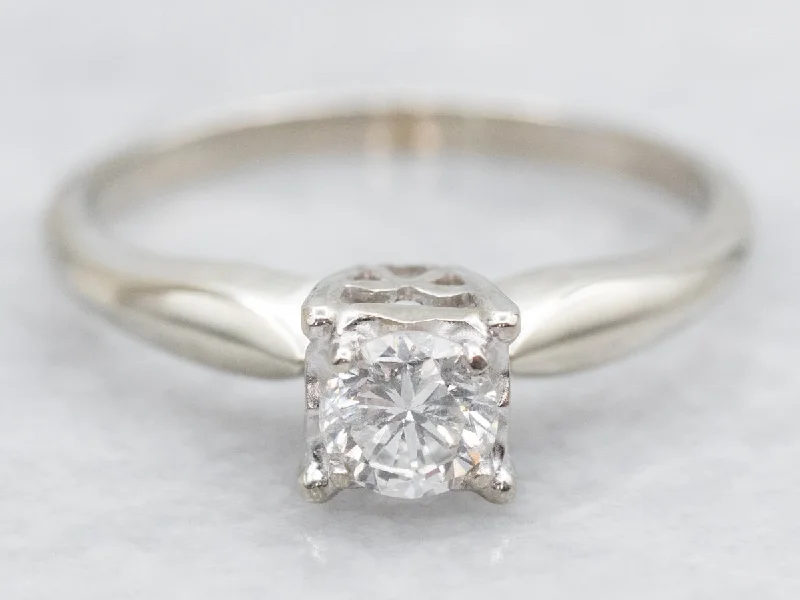 timeless engagement rings for women -Simple White Gold Diamond Solitaire Engagement Ring