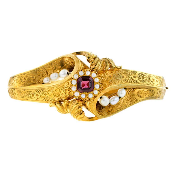 women’s charm bangles -Victorian Garnet & Pearl Bracelet