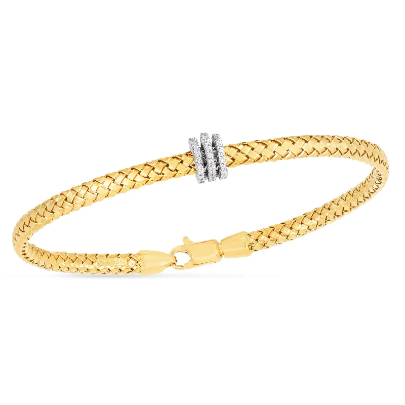 high-end bangles for women -14K Deco Woven Diamond Bracelet